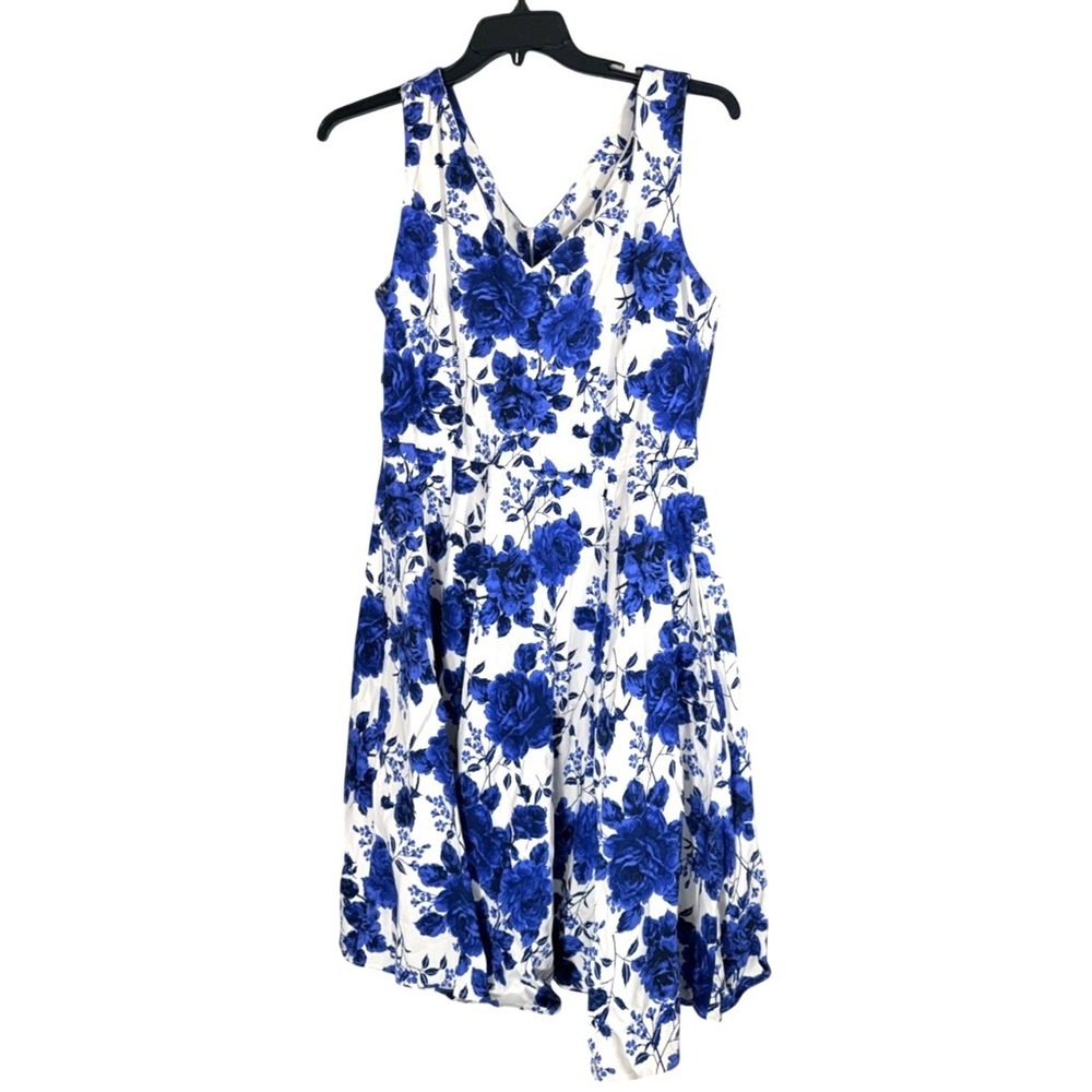 Eva‎ Rose Blue Floral Sleeveless V-Neck Sundress  size XL back zip pockets